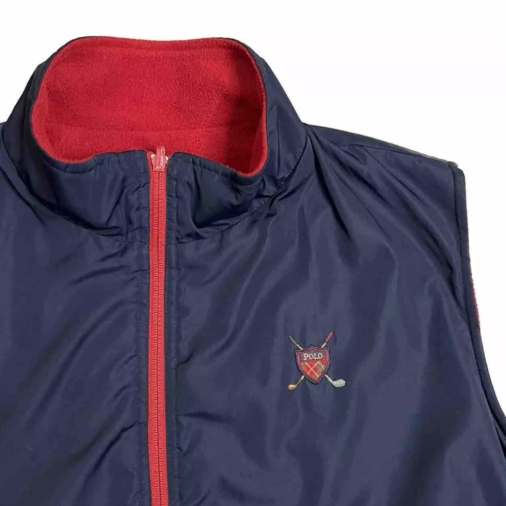 Polo Golf Ralph Lauren Reversible Mens Vest Sz L Navy Windbreaker Red Fleece E-4